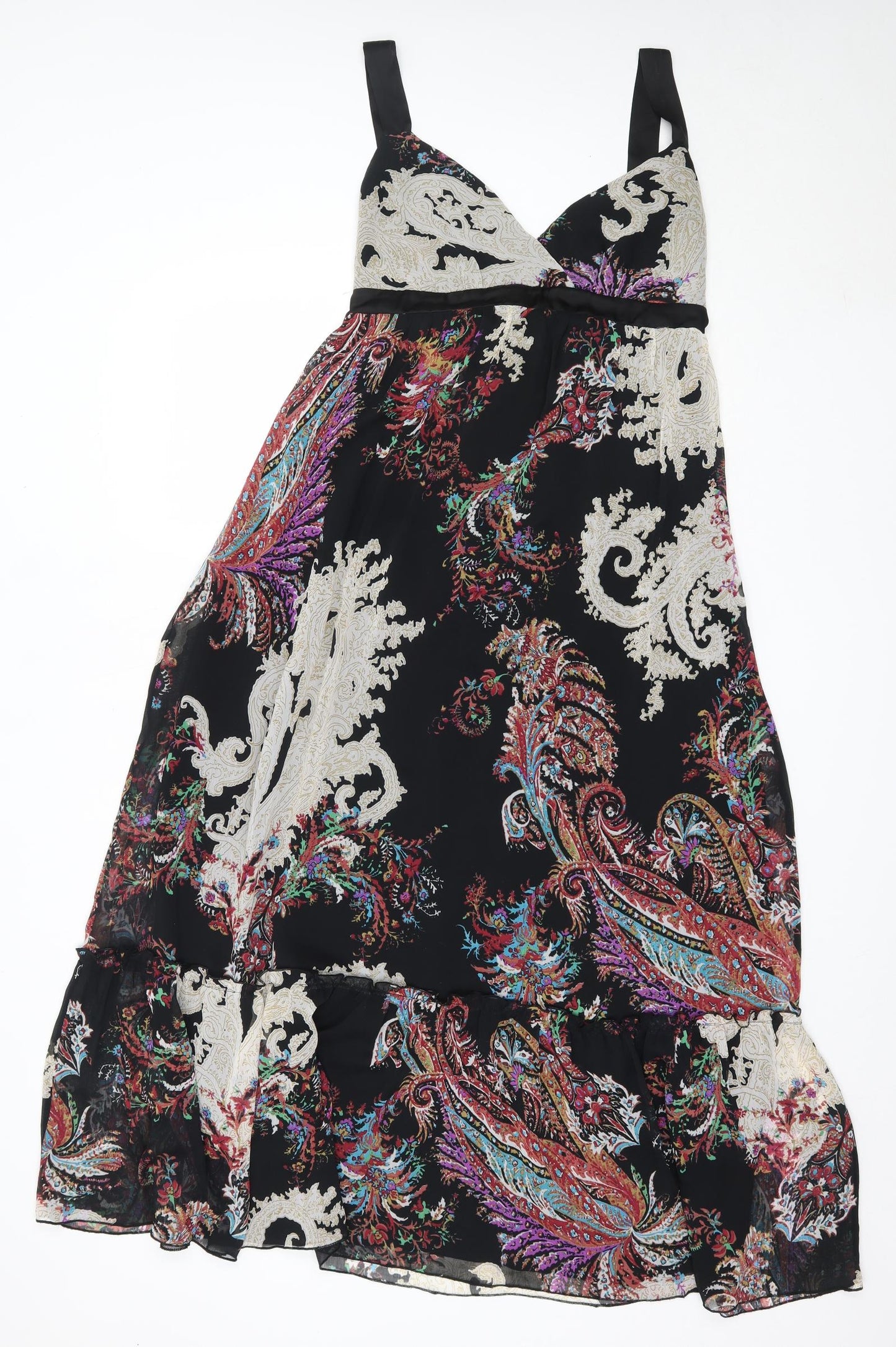 NEXT Womens Black Geometric Polyester Maxi  Size 12  V-Neck