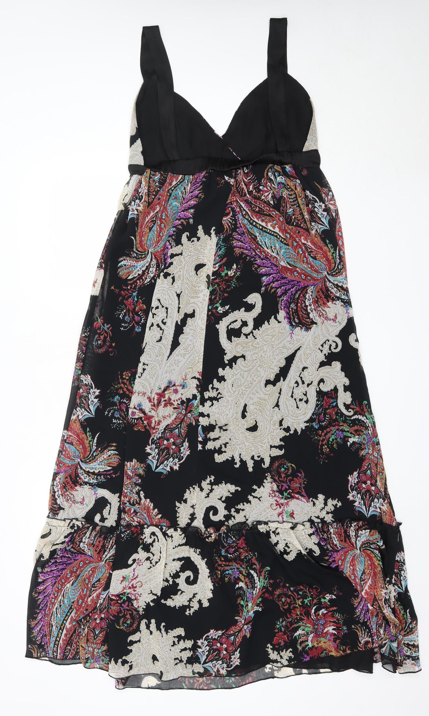 NEXT Womens Black Geometric Polyester Maxi  Size 12  V-Neck