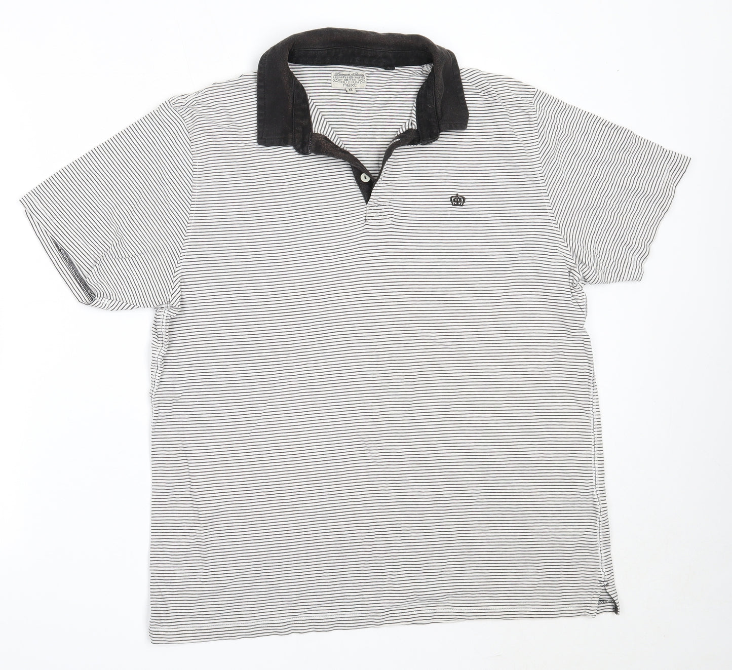 NEXT Mens White Striped Cotton  T-Shirt Size XL Collared