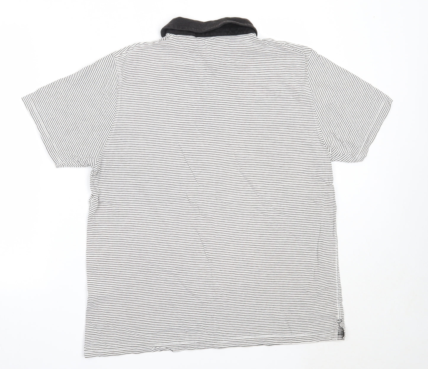 NEXT Mens White Striped Cotton  T-Shirt Size XL Collared
