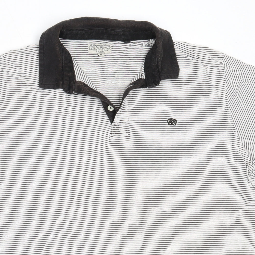 NEXT Mens White Striped Cotton  T-Shirt Size XL Collared
