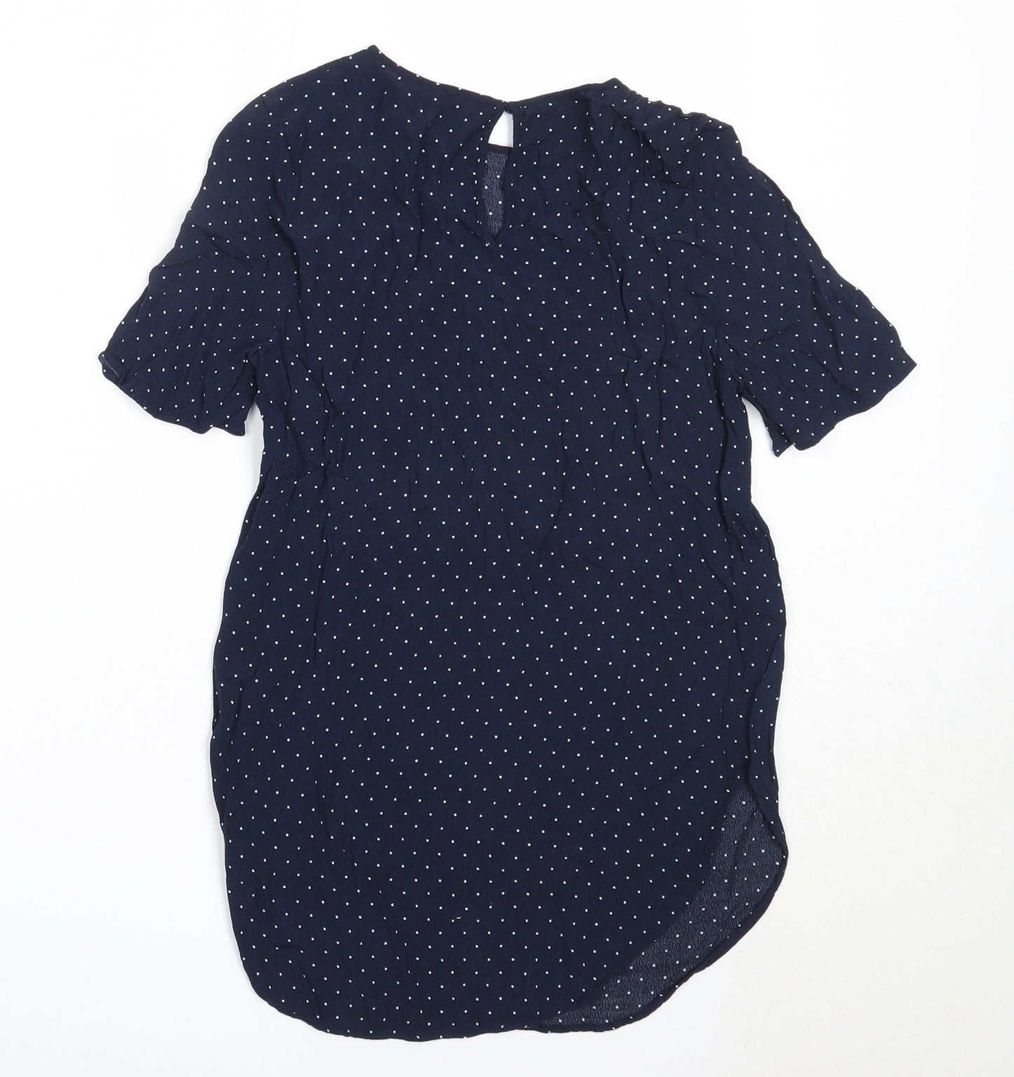 H&M Womens Blue Polka Dot Viscose Basic Blouse Size 34 Round Neck