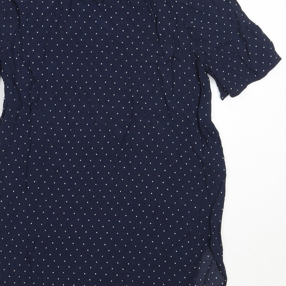 H&M Womens Blue Polka Dot Viscose Basic Blouse Size 34 Round Neck