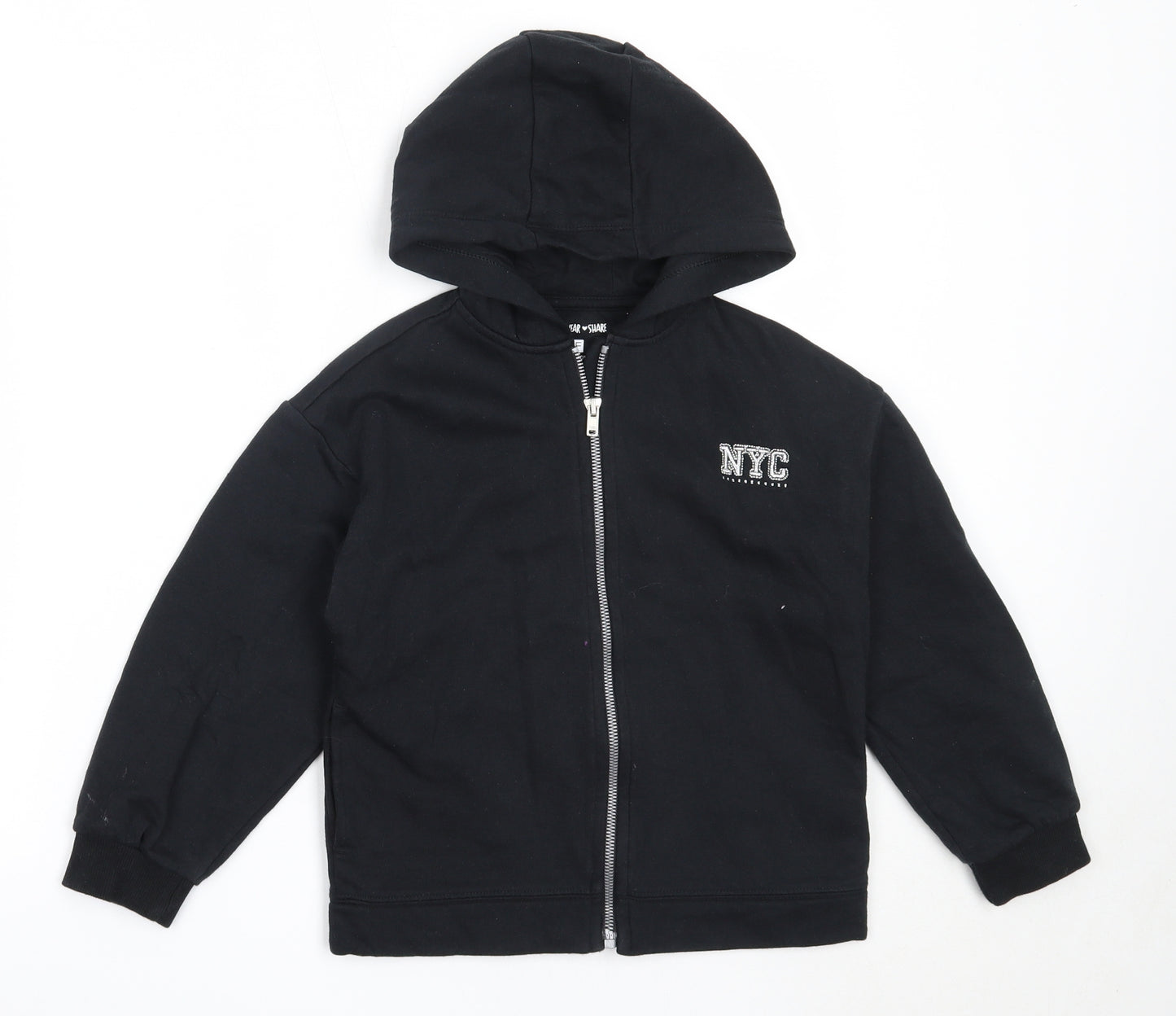 F&F Girls Black  Cotton Full Zip Hoodie Size 7-8 Years