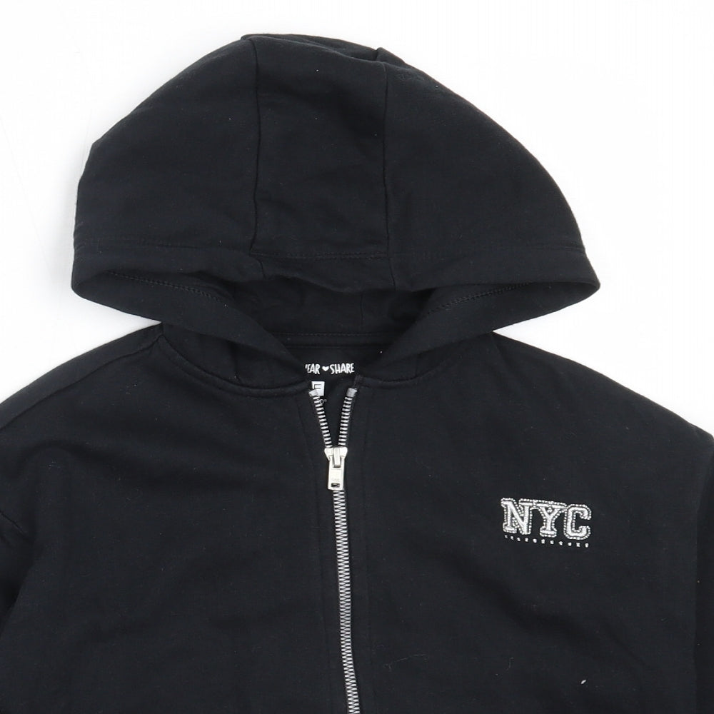 F&F Girls Black  Cotton Full Zip Hoodie Size 7-8 Years