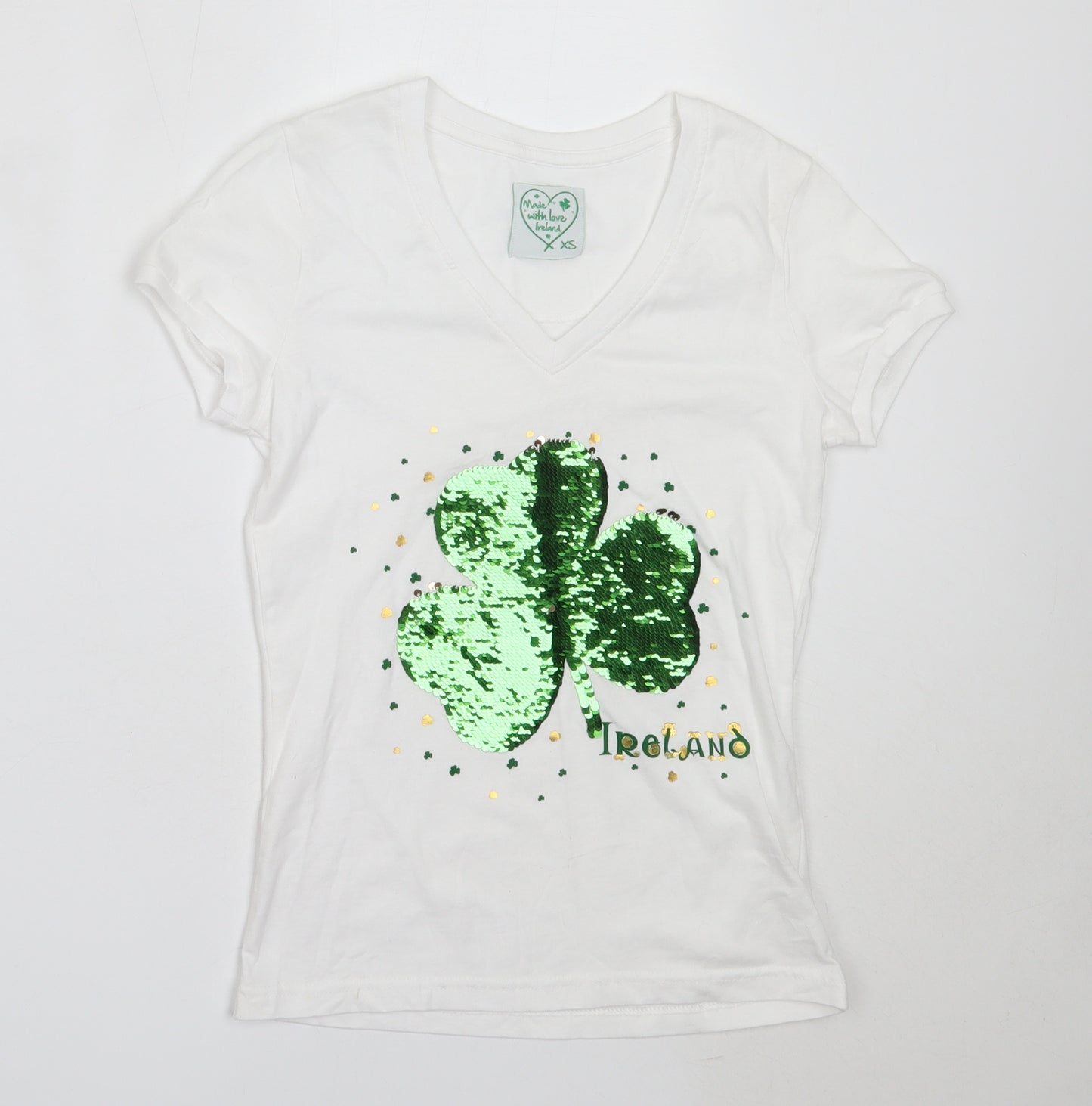 Preworn Womens White  Cotton Basic T-Shirt Size XS V-Neck - ireland