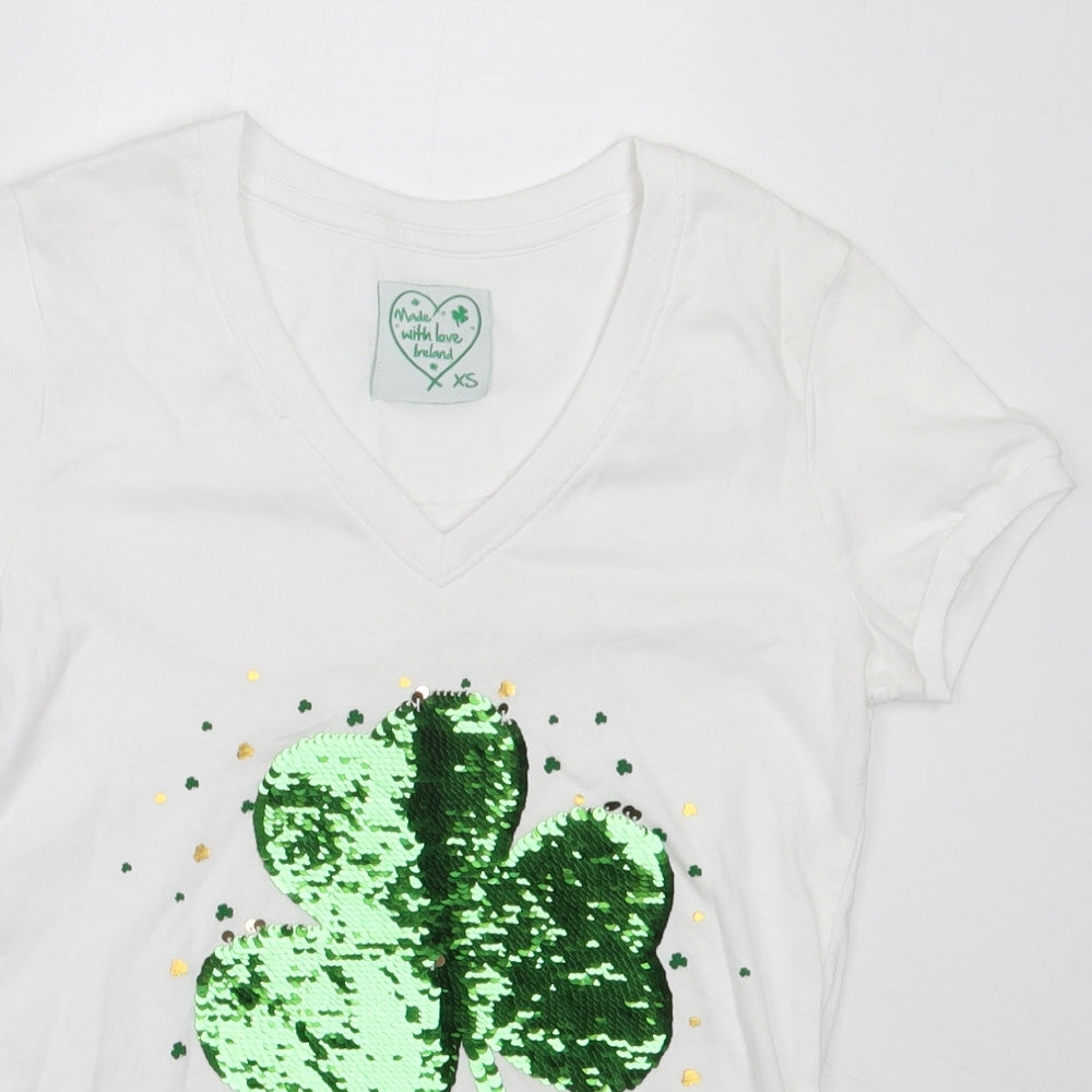 Preworn Womens White  Cotton Basic T-Shirt Size XS V-Neck - ireland