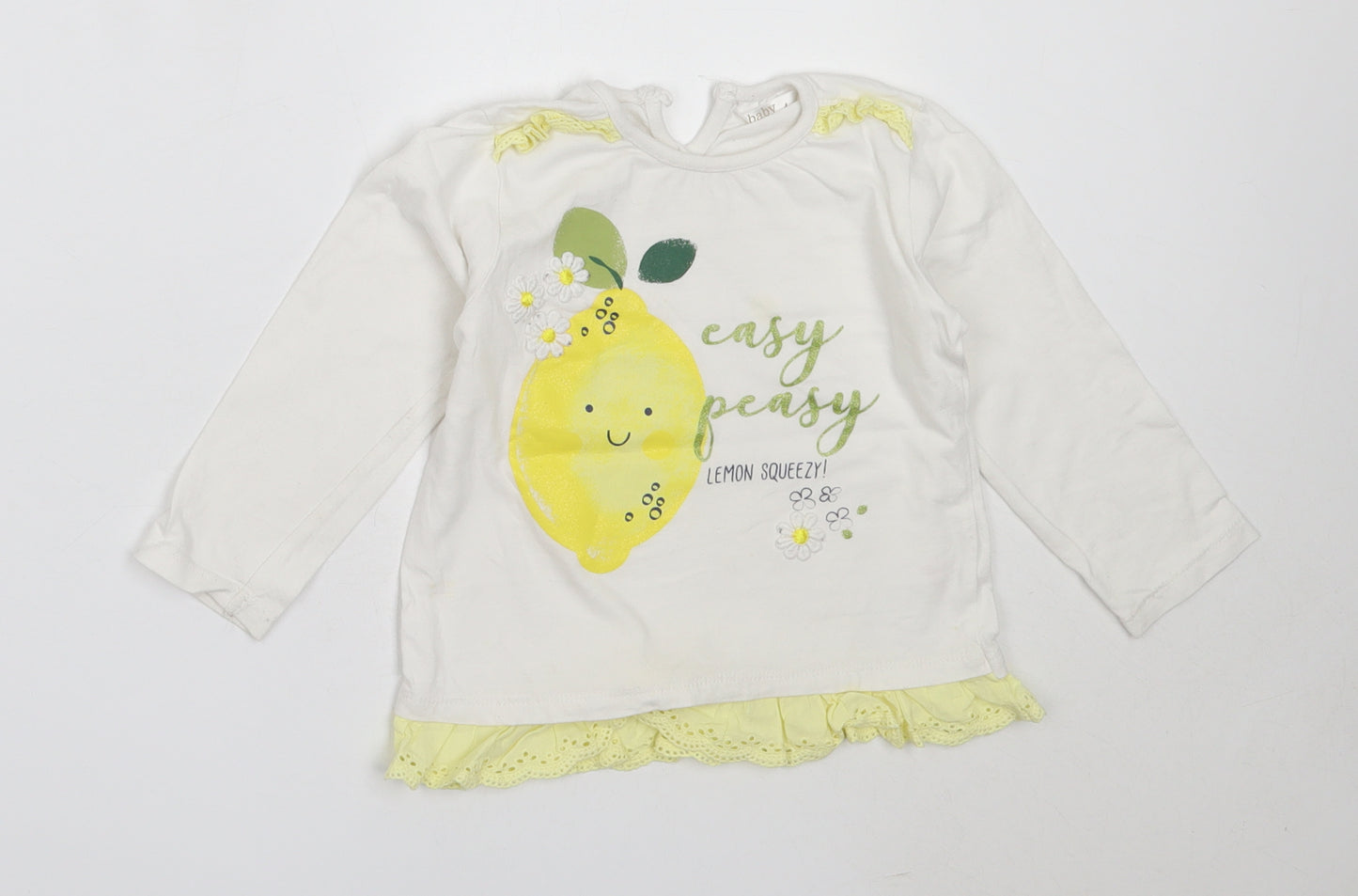 M&Co Girls White  Cotton Basic T-Shirt Size 2-3 Years Round Neck