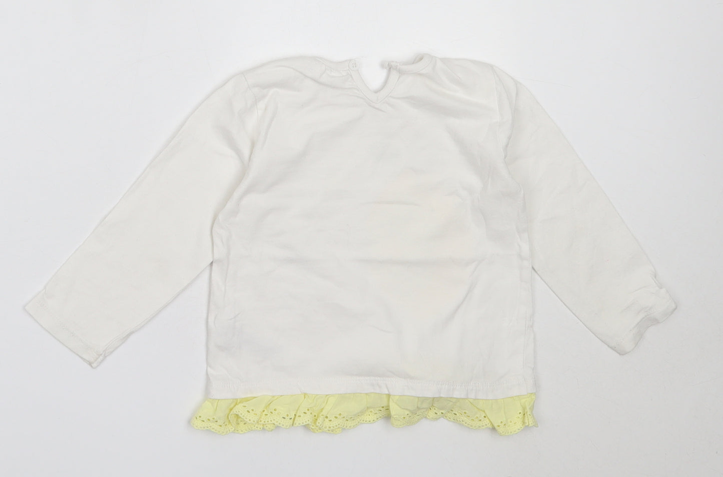 M&Co Girls White  Cotton Basic T-Shirt Size 2-3 Years Round Neck