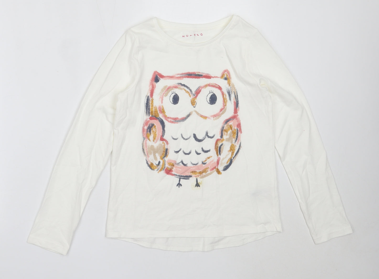 Nutmeg Girls White  Cotton Basic T-Shirt Size 10-11 Years Round Neck