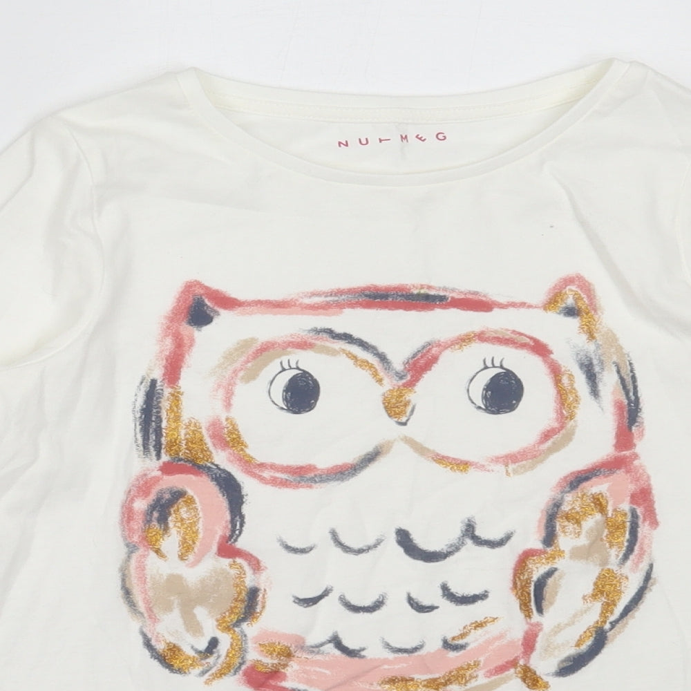 Nutmeg Girls White  Cotton Basic T-Shirt Size 10-11 Years Round Neck