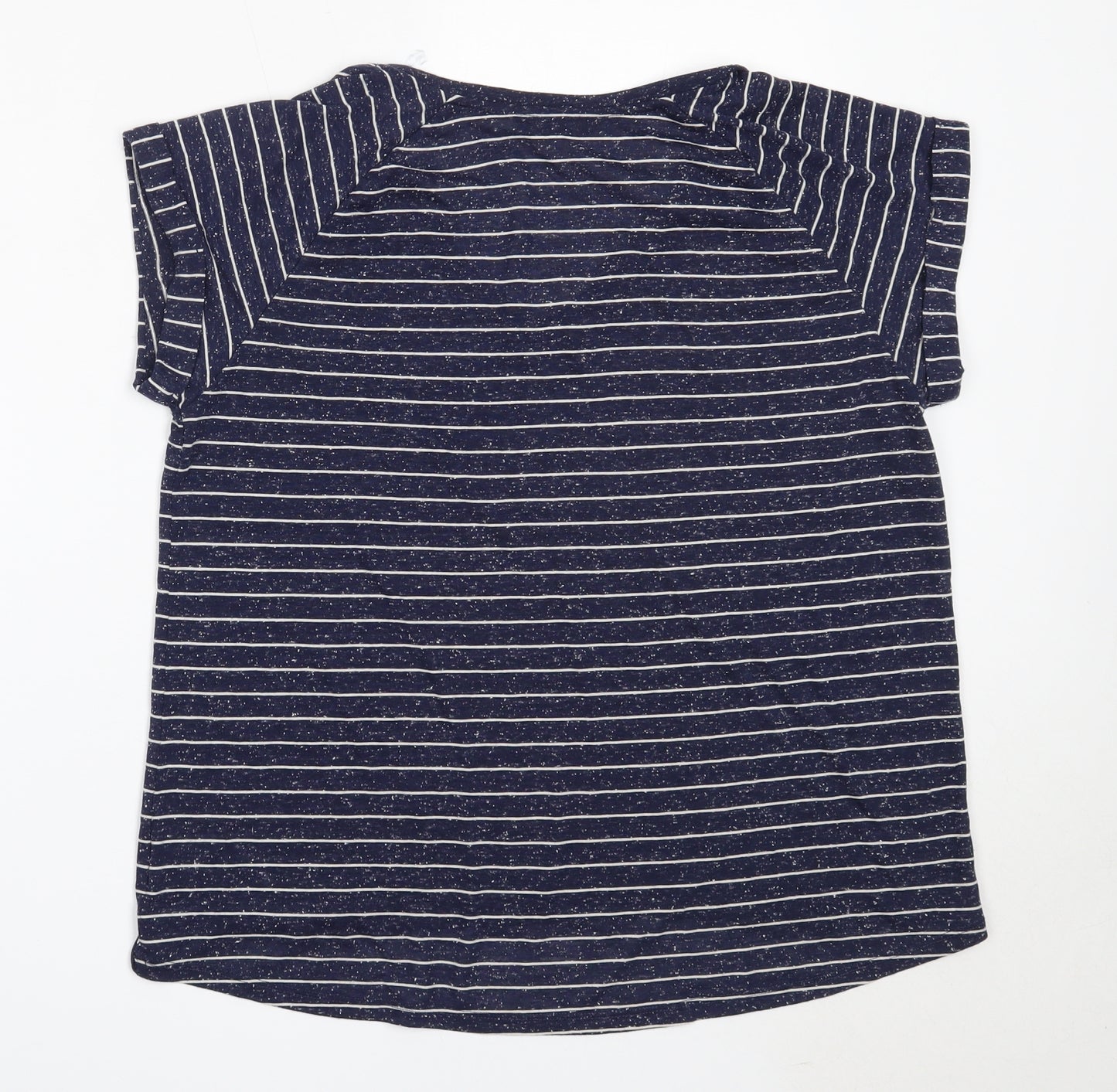 Marks and Spencer Womens Blue Striped Polyester Basic T-Shirt Size 16 V-Neck