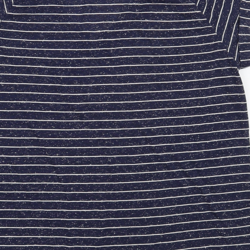 Marks and Spencer Womens Blue Striped Polyester Basic T-Shirt Size 16 V-Neck