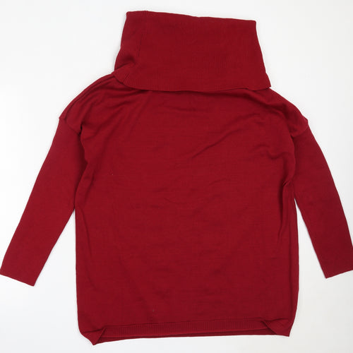Preworn Womens Red Roll Neck  Polyester Pullover Jumper Size L