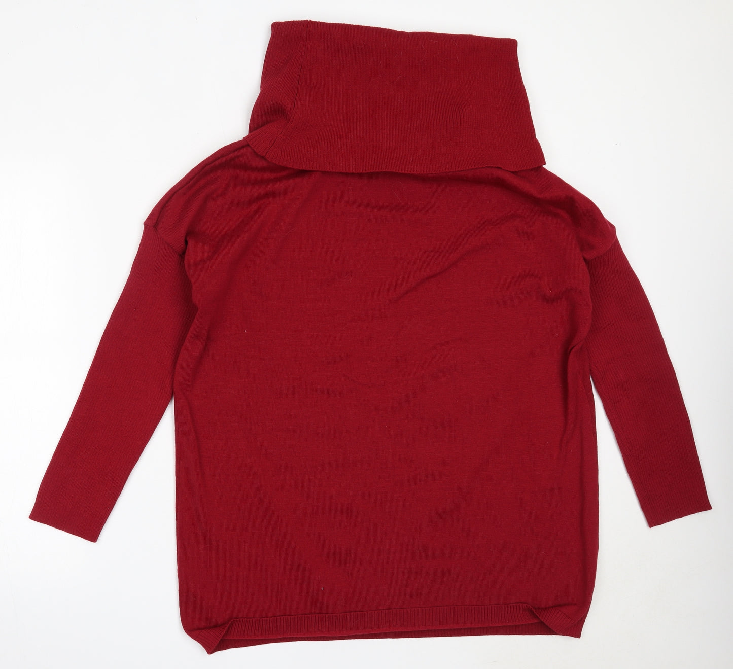 Preworn Womens Red Roll Neck  Polyester Pullover Jumper Size L
