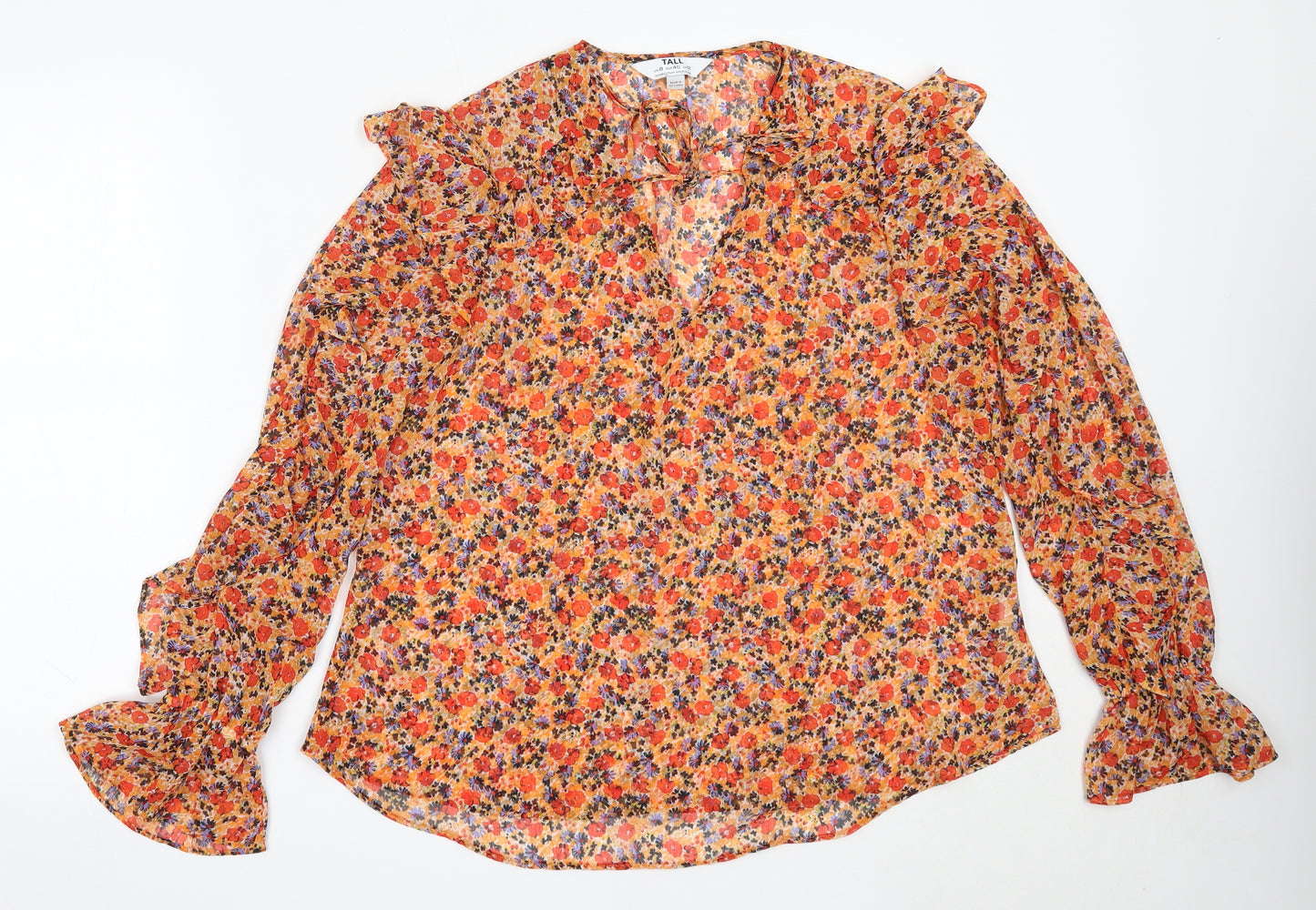 Dorothy Perkins Womens Orange Floral Polyester Basic Blouse Size 12 V-Neck