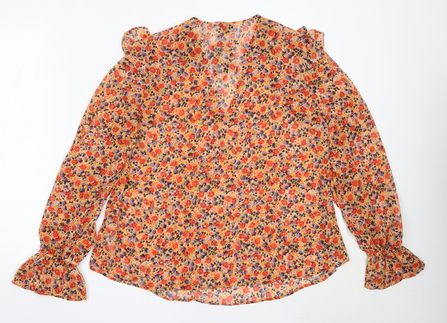 Dorothy Perkins Womens Orange Floral Polyester Basic Blouse Size 12 V-Neck