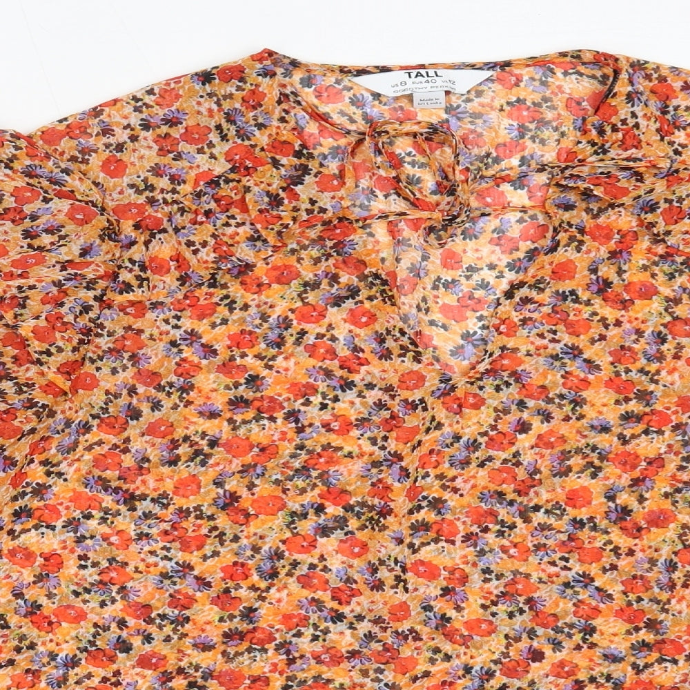 Dorothy Perkins Womens Orange Floral Polyester Basic Blouse Size 12 V-Neck