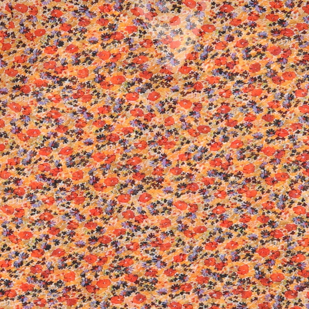 Dorothy Perkins Womens Orange Floral Polyester Basic Blouse Size 12 V-Neck
