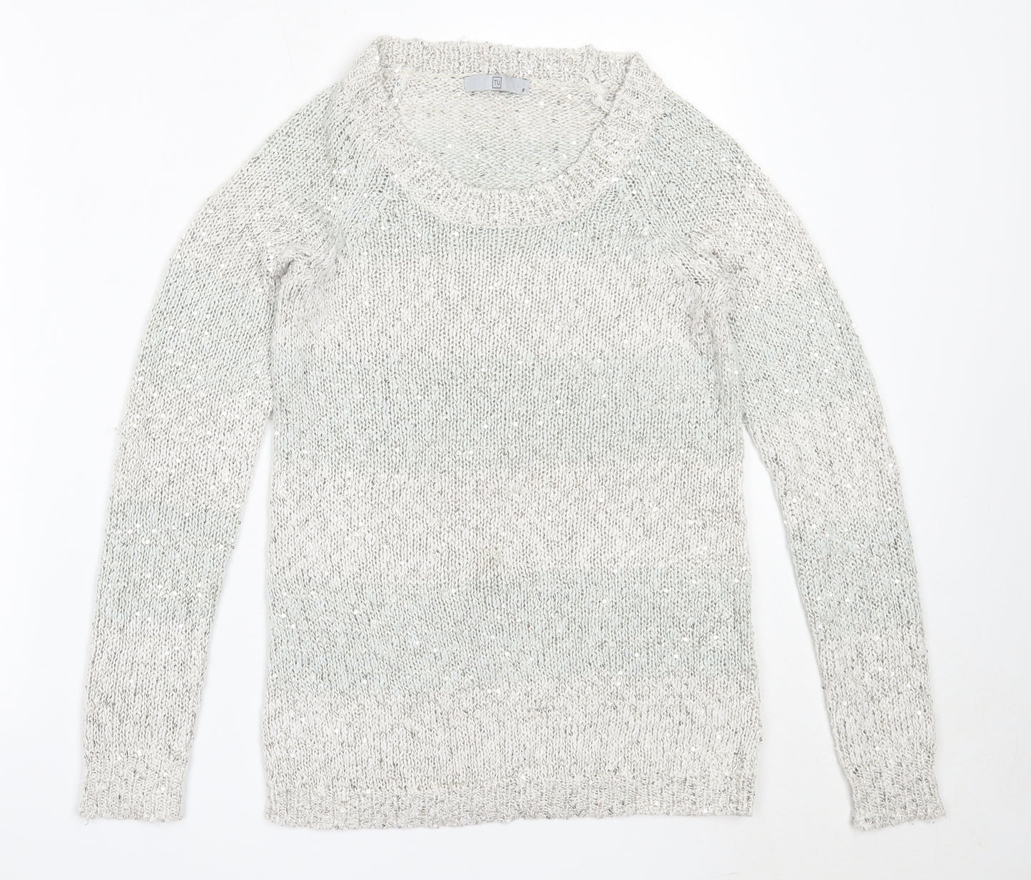 TU Womens Grey Round Neck  Cotton Pullover Jumper Size 8