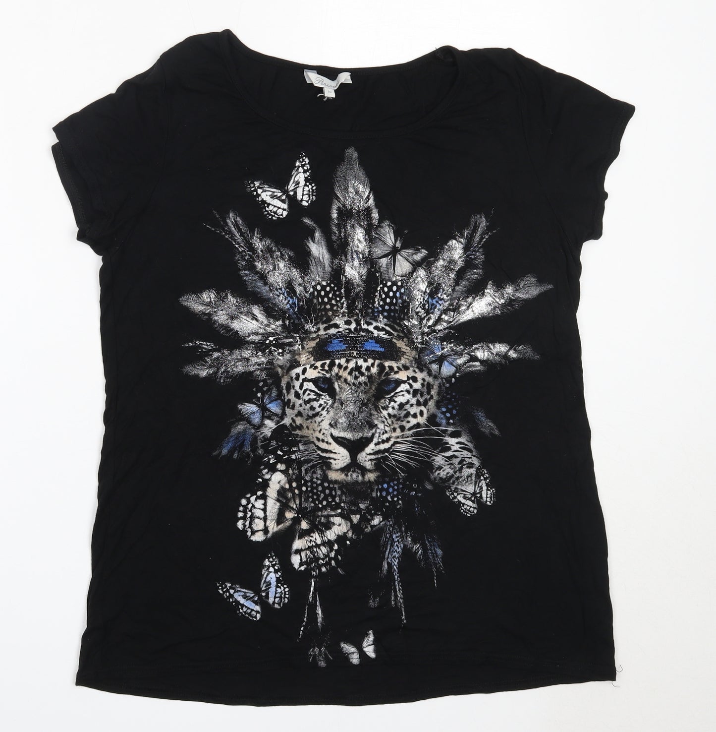 Peacocks Womens Black  Viscose Basic T-Shirt Size 16 Round Neck