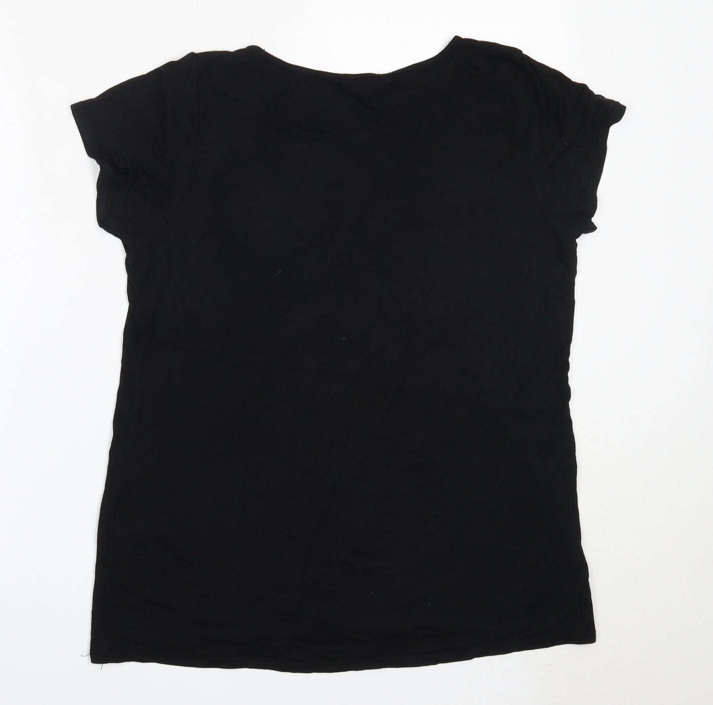 Peacocks Womens Black  Viscose Basic T-Shirt Size 16 Round Neck