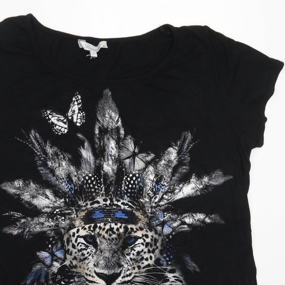 Peacocks Womens Black  Viscose Basic T-Shirt Size 16 Round Neck
