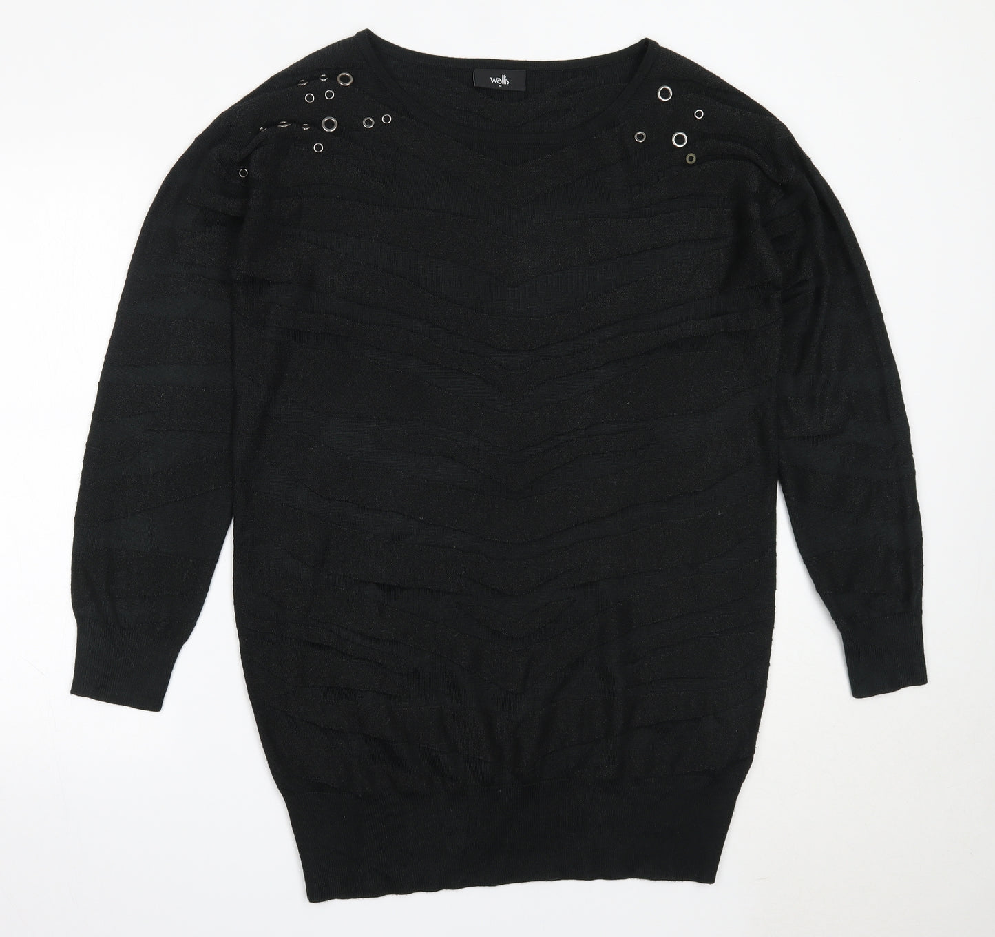 Wallis Womens Black Round Neck  Acrylic Pullover Jumper Size M