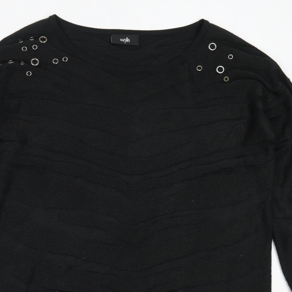 Wallis Womens Black Round Neck  Acrylic Pullover Jumper Size M