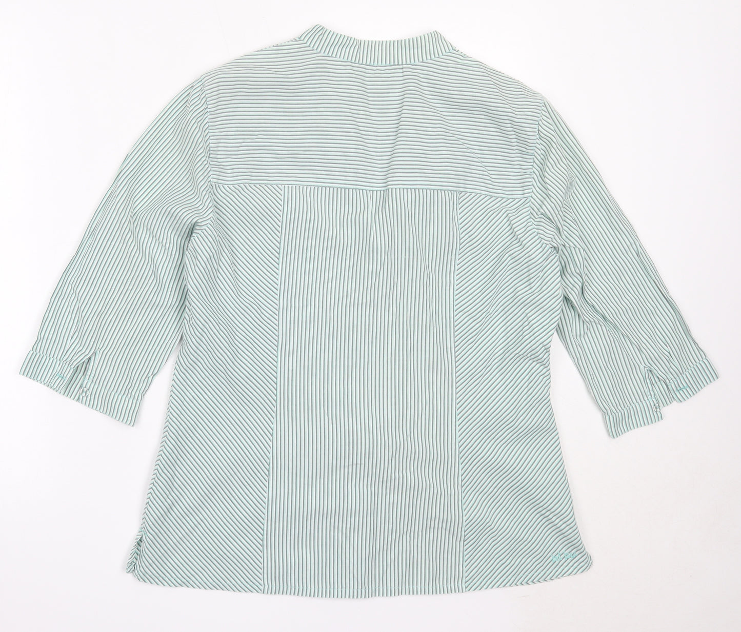 Fat Face Womens Green Striped Cotton Basic Button-Up Size 16 V-Neck