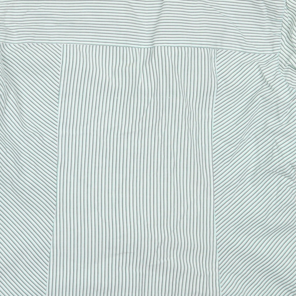 Fat Face Womens Green Striped Cotton Basic Button-Up Size 16 V-Neck