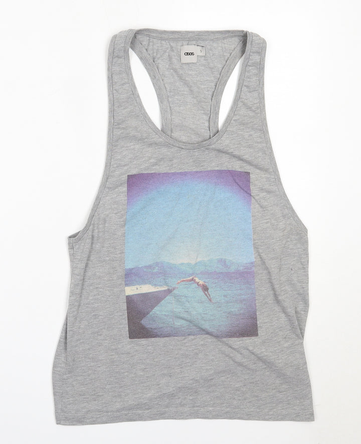 ASOS Mens Grey Polyester T-Shirt Size S Round Neck