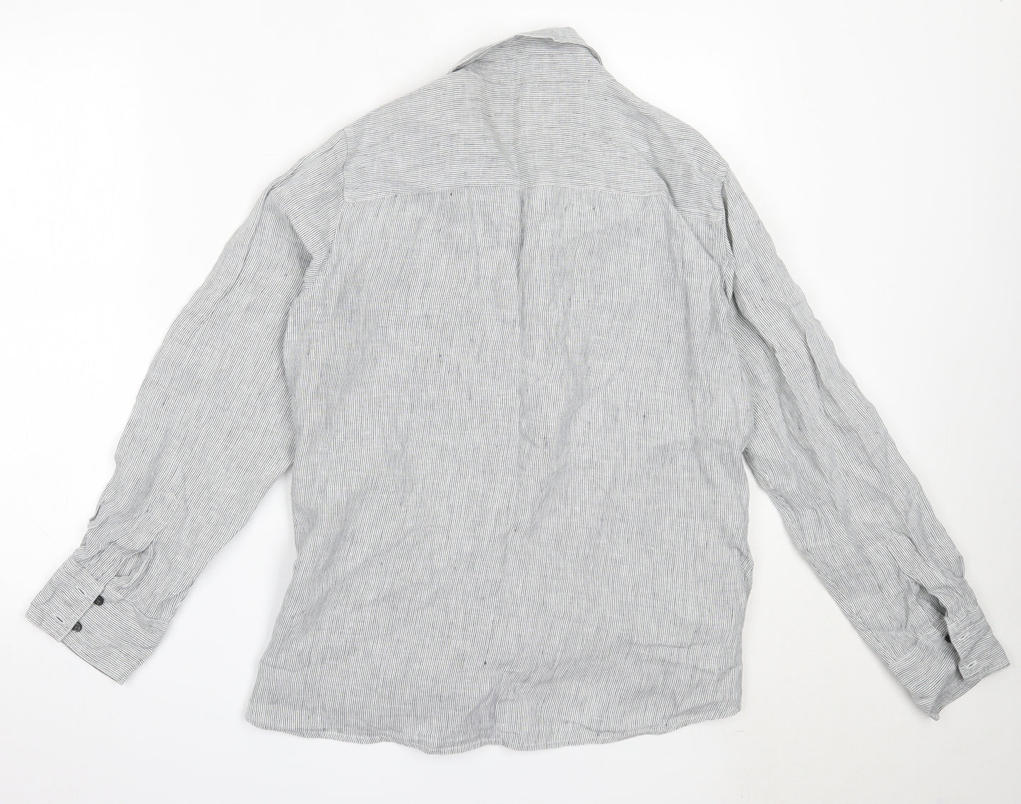 Marks and Spencer Womens Grey Striped Linen Basic Button-Up Size 16 Collared