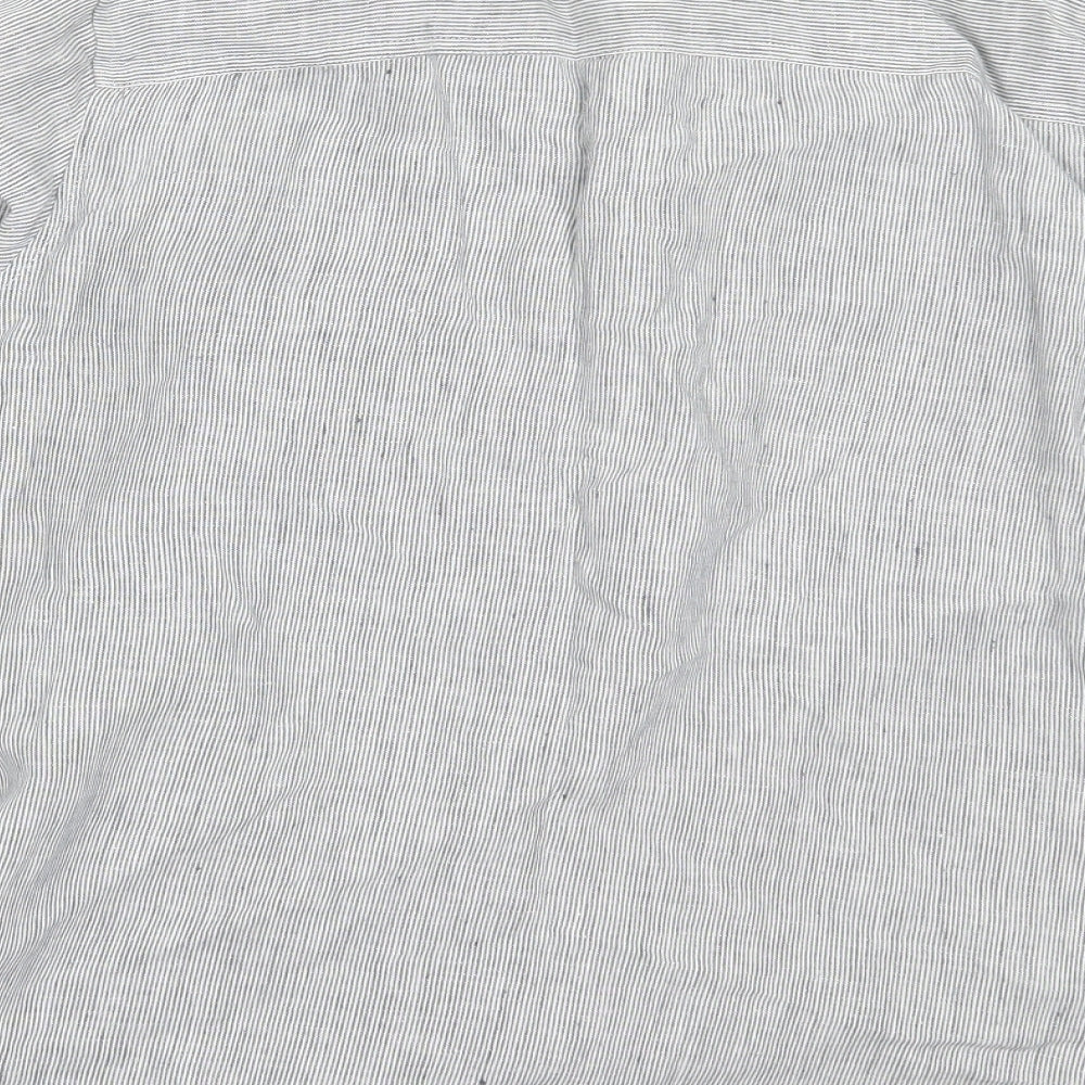 Marks and Spencer Womens Grey Striped Linen Basic Button-Up Size 16 Collared