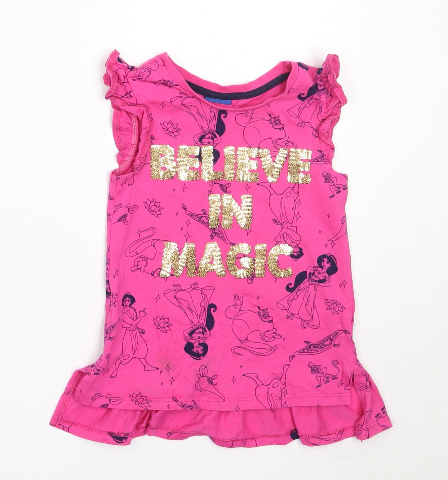 George Girls Pink  Cotton Basic T-Shirt Size 2-3 Years Round Neck  - aladdin