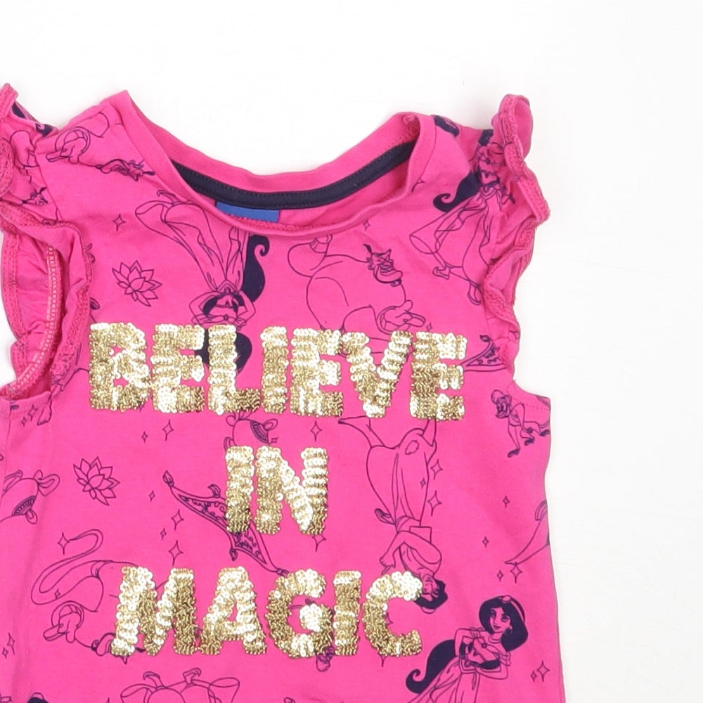George Girls Pink  Cotton Basic T-Shirt Size 2-3 Years Round Neck  - aladdin