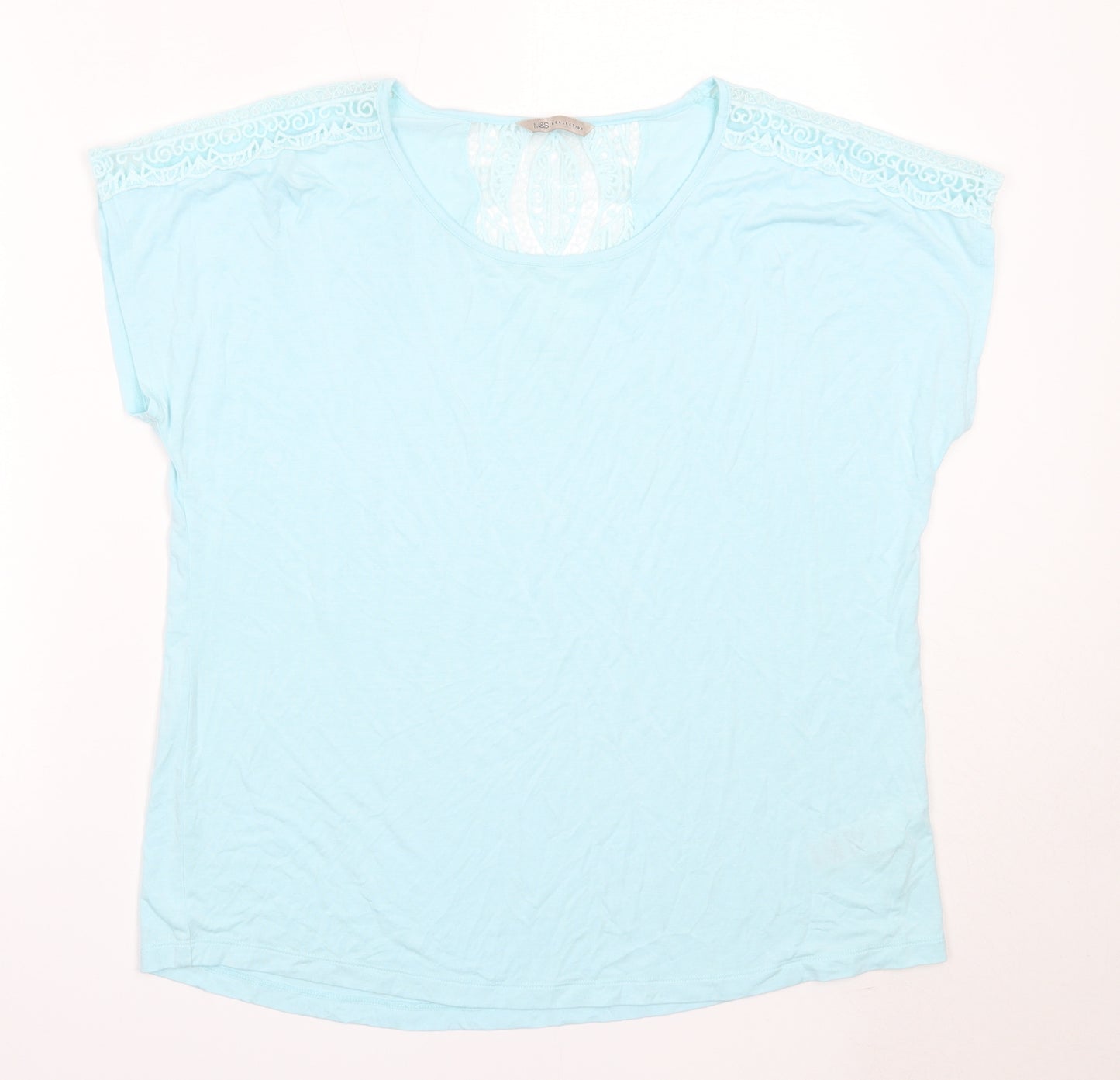 Marks and Spencer Womens Blue  Viscose Basic T-Shirt Size 16 Round Neck