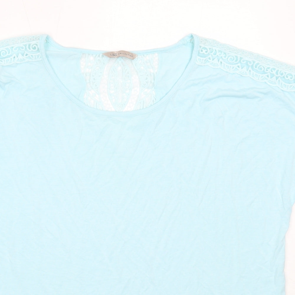 Marks and Spencer Womens Blue  Viscose Basic T-Shirt Size 16 Round Neck