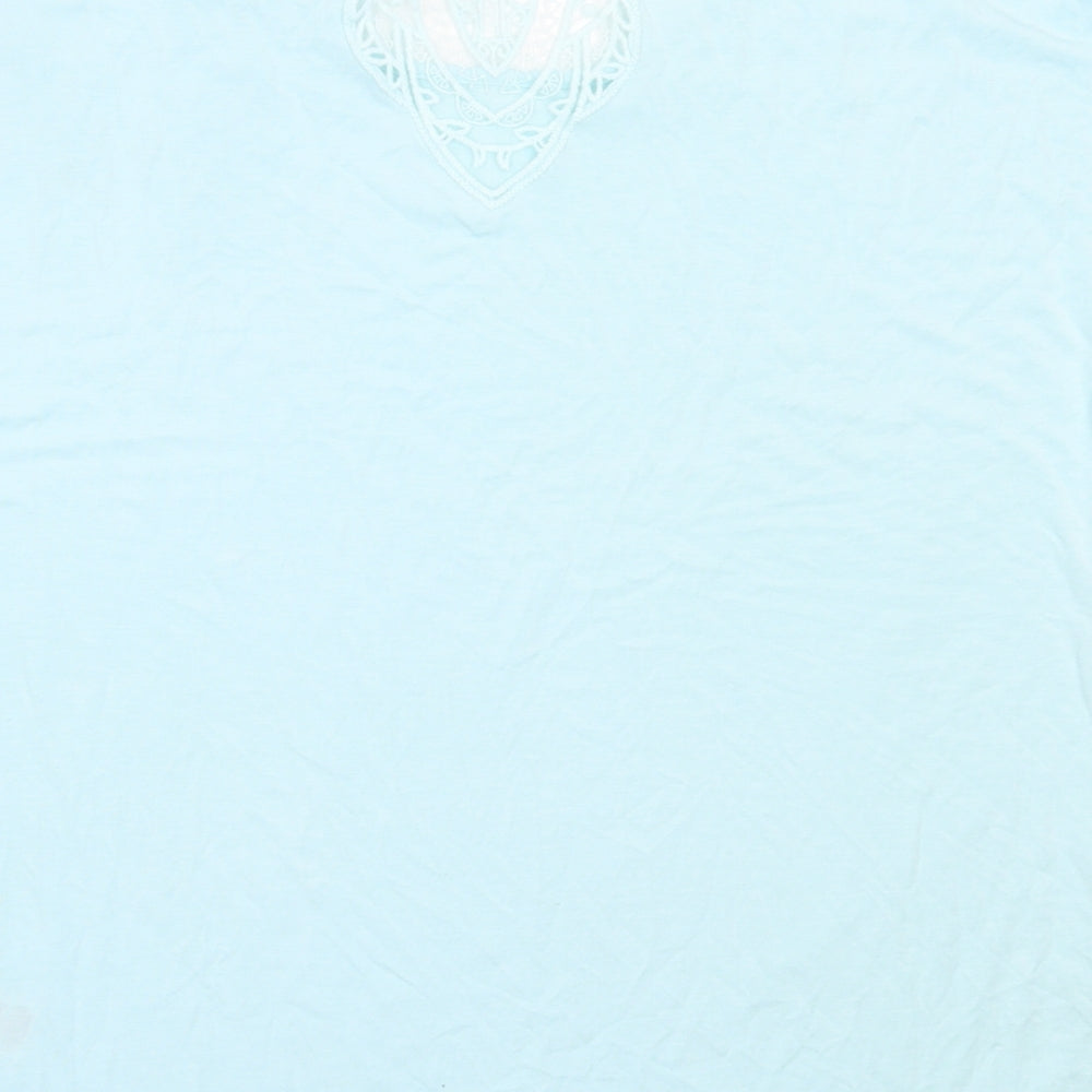 Marks and Spencer Womens Blue  Viscose Basic T-Shirt Size 16 Round Neck