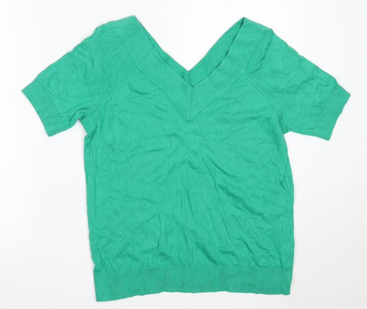 TU Womens Green V-Neck Cotton Pullover Jumper Size 14