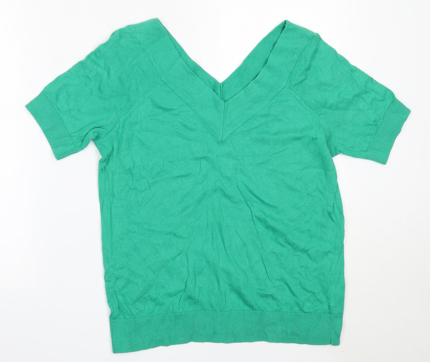 TU Womens Green V-Neck  Cotton Pullover Jumper Size 14