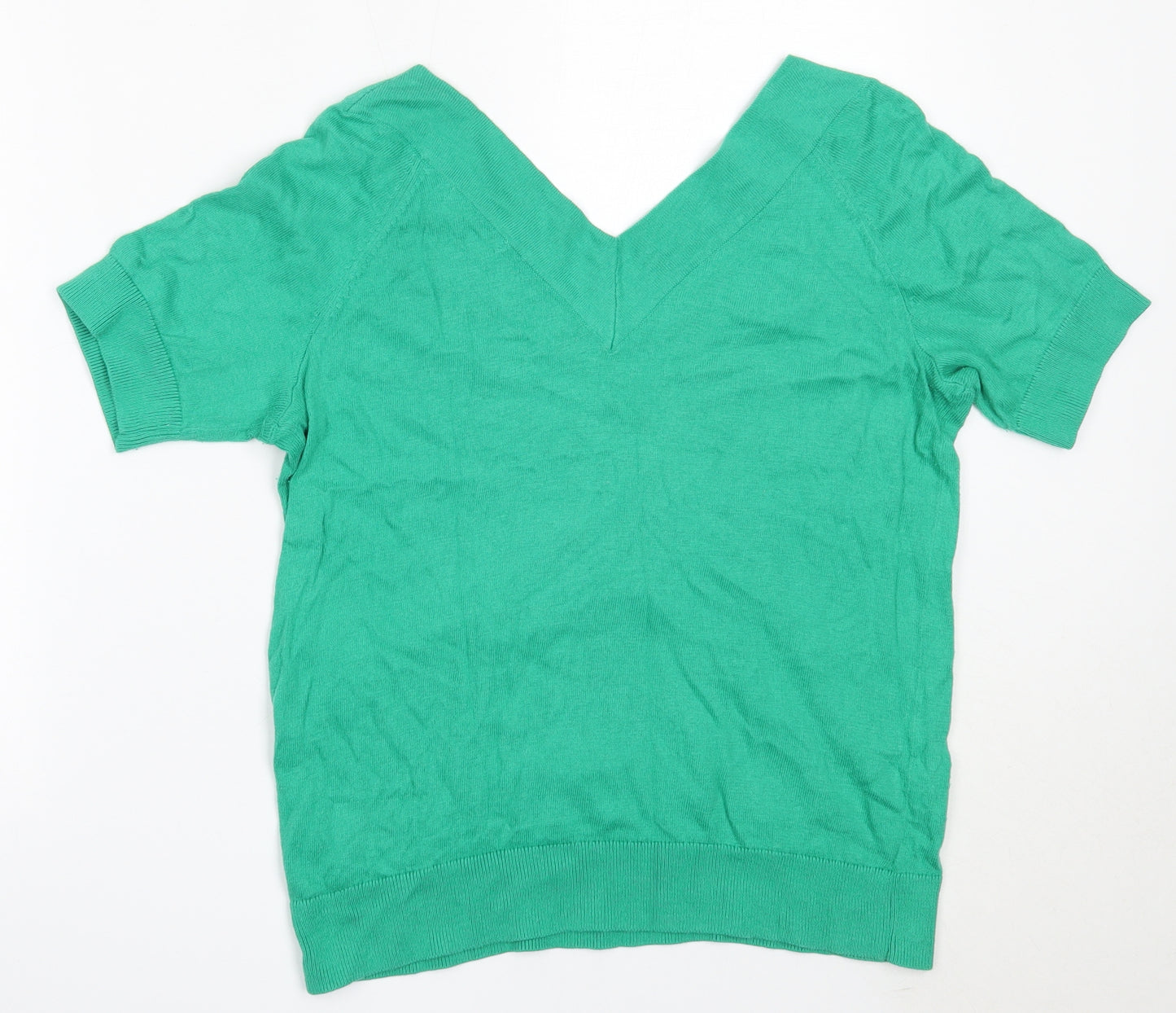 TU Womens Green V-Neck  Cotton Pullover Jumper Size 14