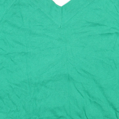TU Womens Green V-Neck  Cotton Pullover Jumper Size 14