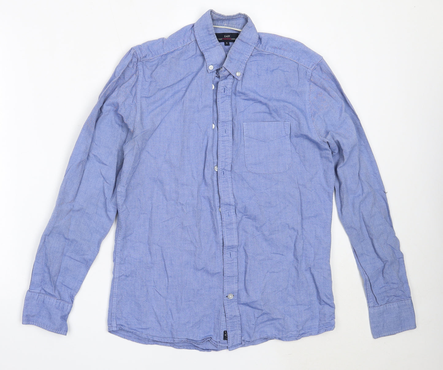 Easy Mens Blue  Cotton  Button-Up Size S Collared