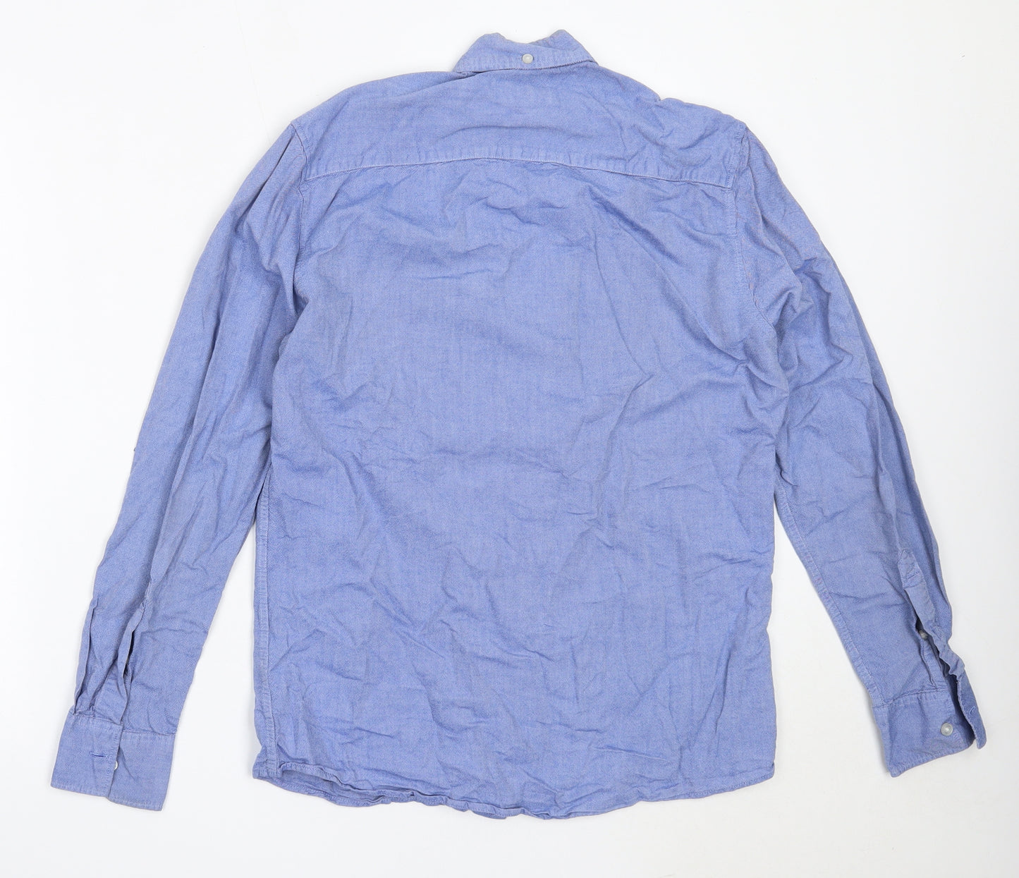 Easy Mens Blue  Cotton  Button-Up Size S Collared