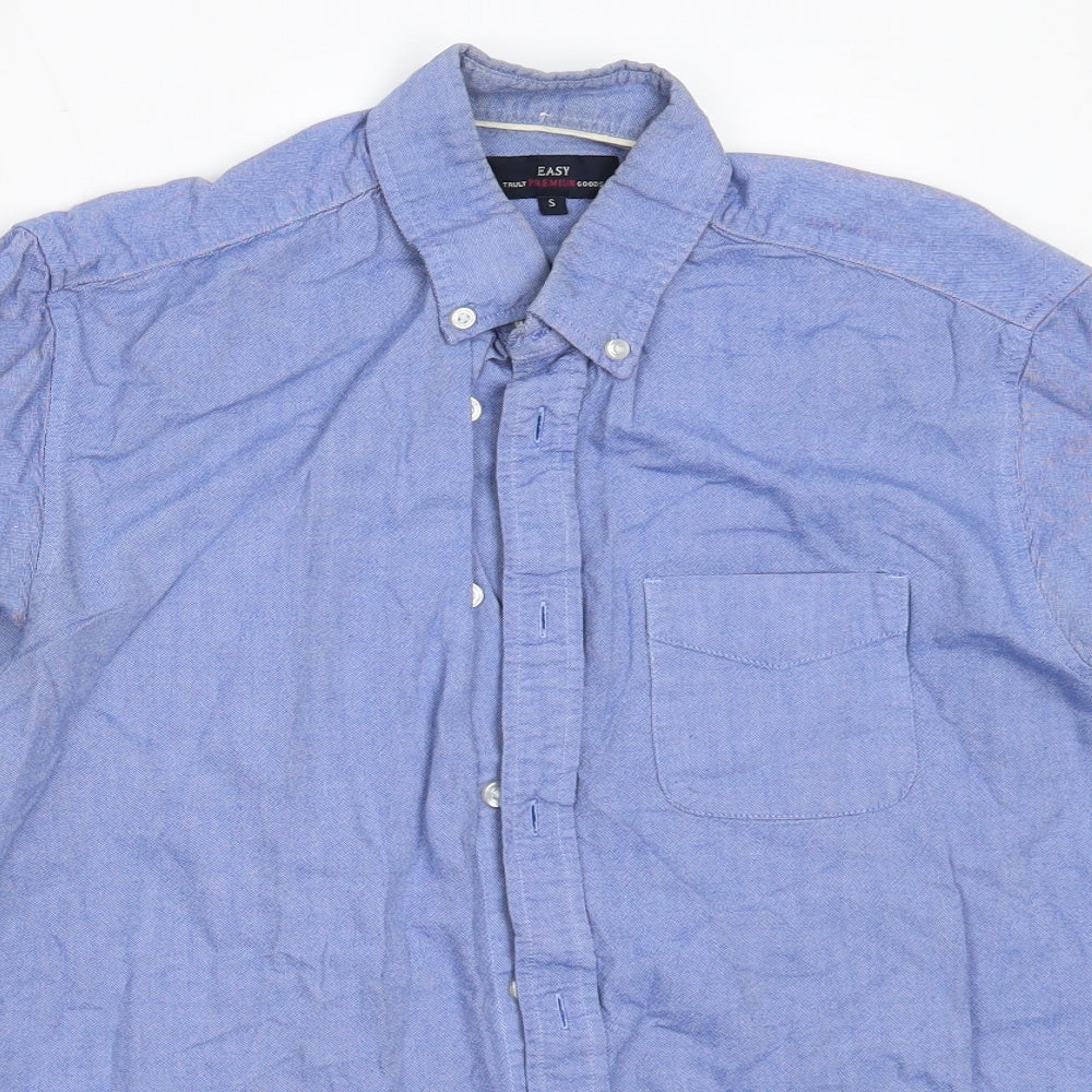 Easy Mens Blue  Cotton  Button-Up Size S Collared