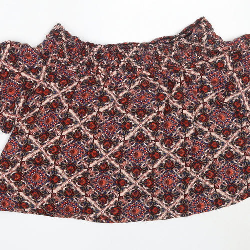 Topshop Womens Red Geometric Viscose Basic Blouse Size 8 Off the Shoulder