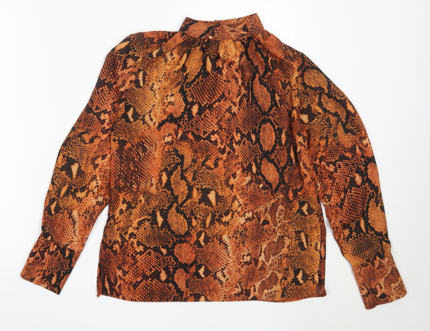Dorothy Perkins Womens Orange Animal Print Polyester Basic Blouse Size 8 High Neck