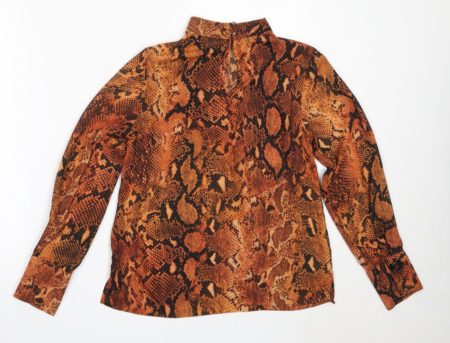 Dorothy Perkins Womens Orange Animal Print Polyester Basic Blouse Size 8 High Neck