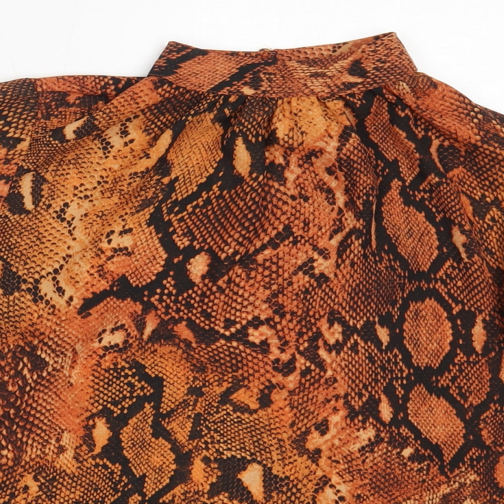 Dorothy Perkins Womens Orange Animal Print Polyester Basic Blouse Size 8 High Neck